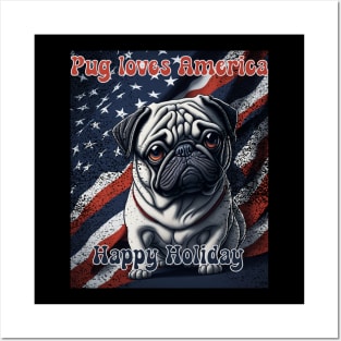 Pug 4th of July Posters and Art